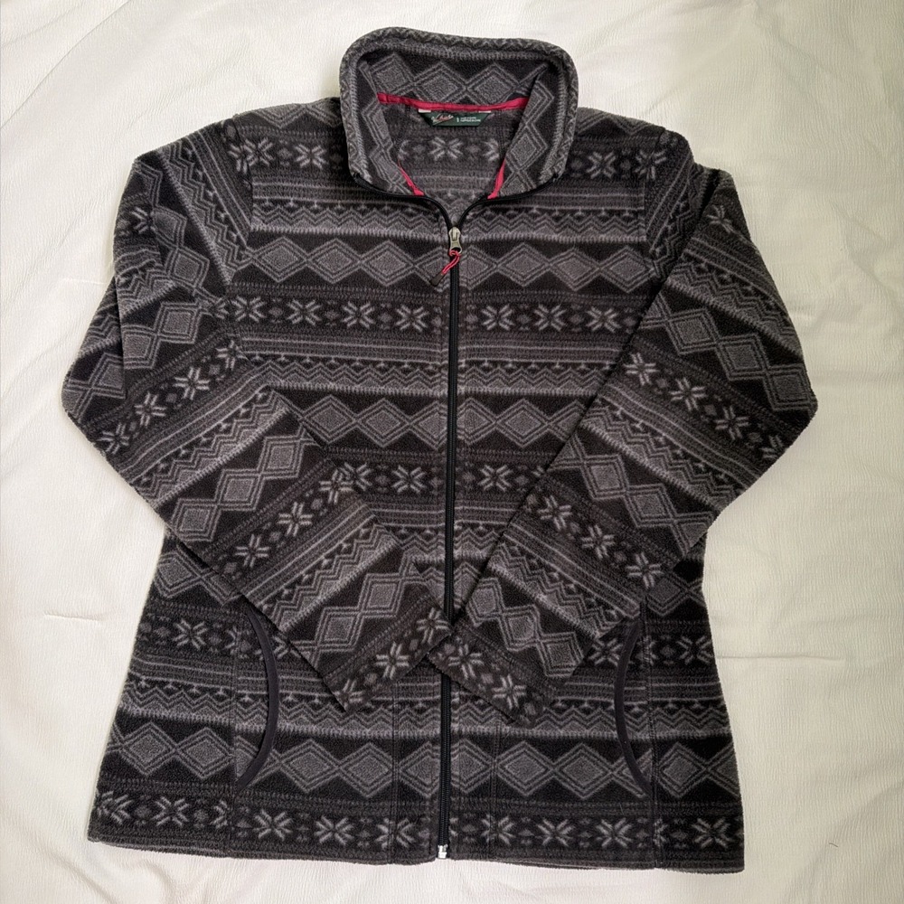 Woolrich Womens Fleece Jacket L Slate Gray Fair Isle Full Zip Geometric Nordic
